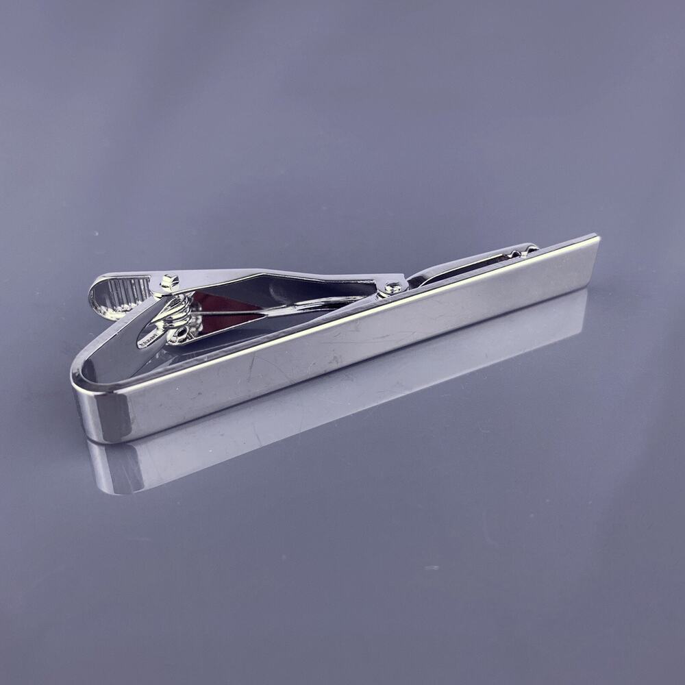 Simple Sleek Silver Tone Tie Clip Bar Plain Modern Formal Vintage